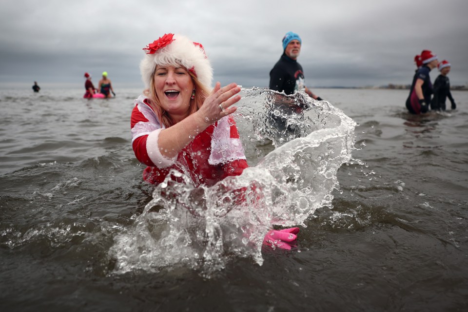 A Boxing Day dipper dressed up like Mrs Claus