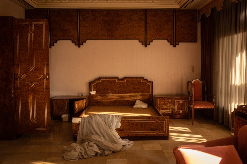 Looted bedroom in Bashar al-Assad's Tishreen Palace in Damascus, Syria.