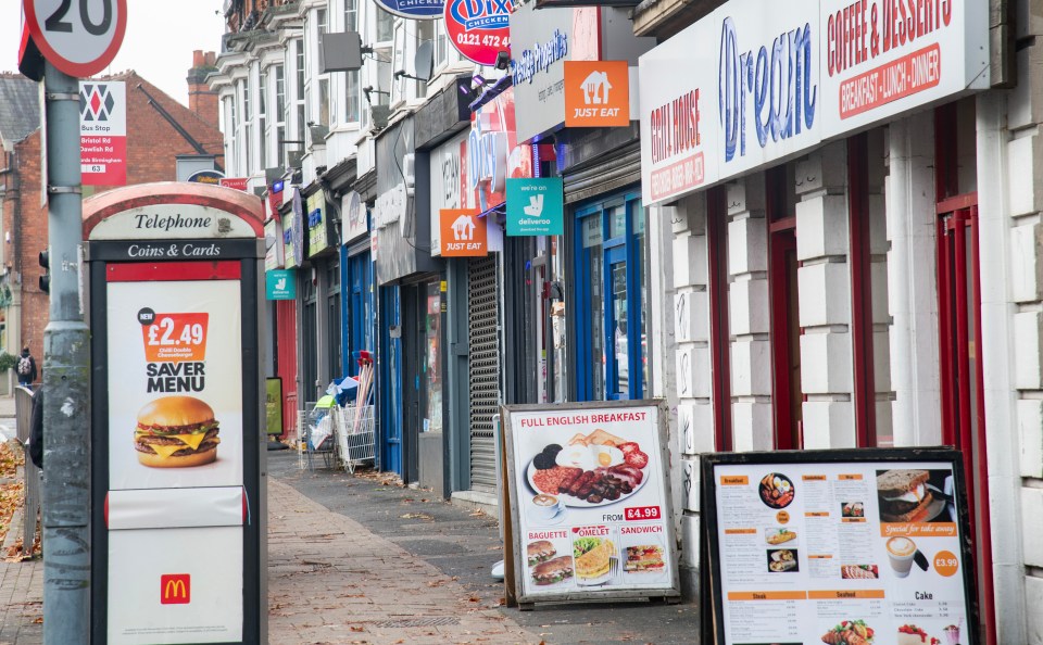 Fast food outlets and restaurants in Selly Oak, Birmingham.