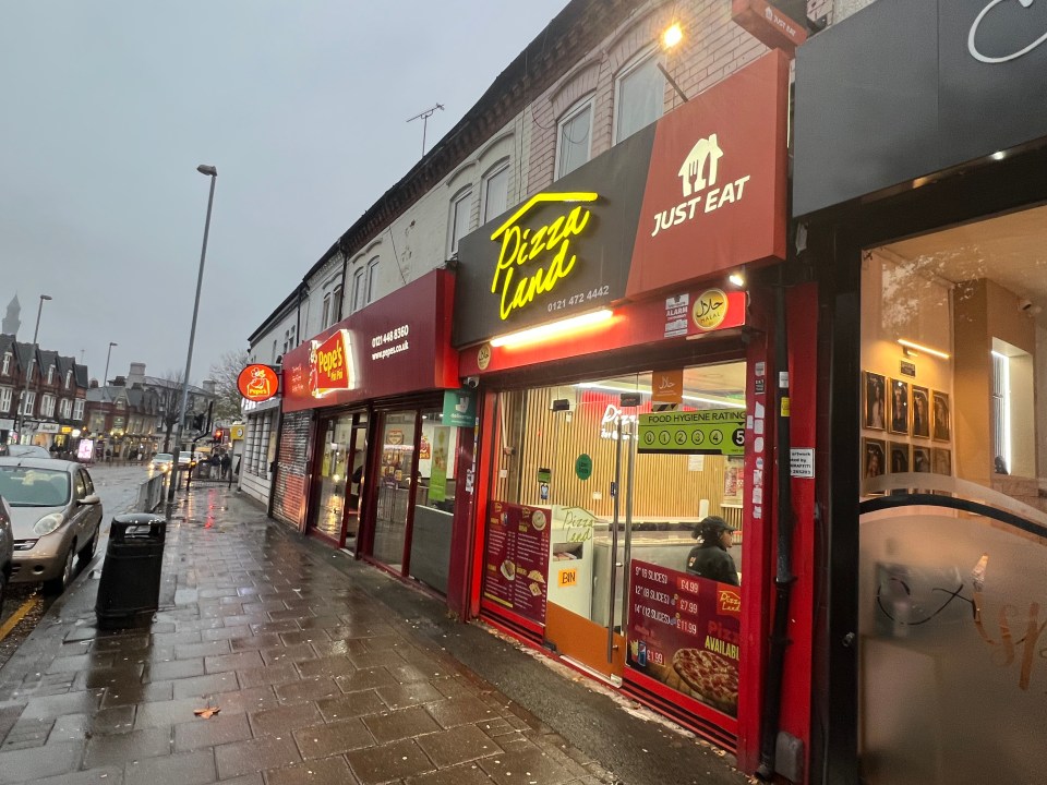 Pizza Land and Pepe's Pizza takeaway shops in Birmingham.