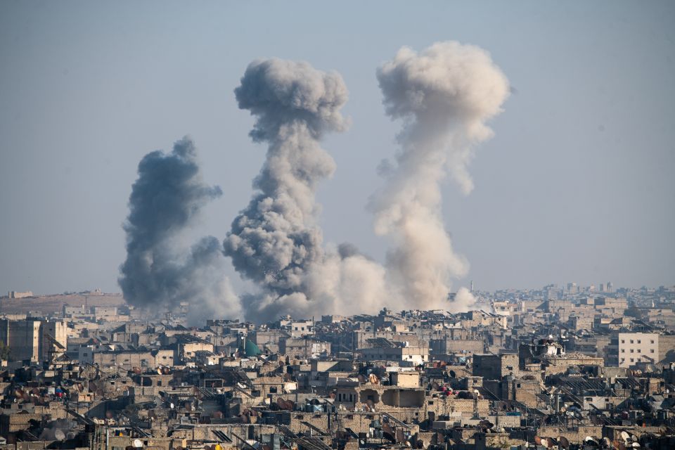 Smoke seen billowing over the city of Aleppo following a number of deadly strikes from Russia and the Syrian army