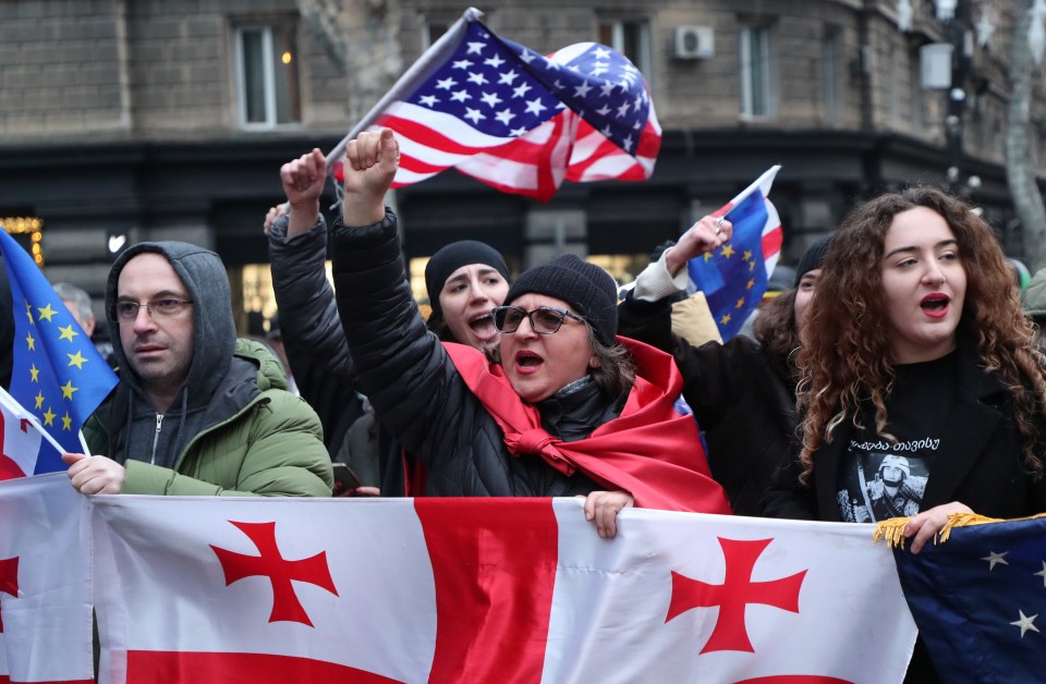 Supporters of the Georgian opposition take part in a protest action in Tbilisi, Georgia, 28 December 2024