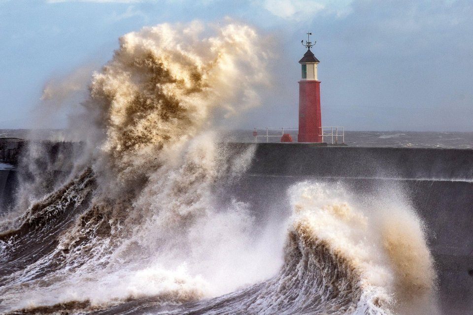 Huge waves batter the North Somerset coast this morning