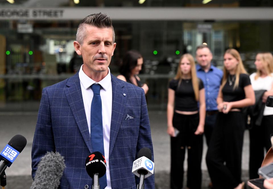 Mr. Lovell talking to the media outside the Supreme Court of Queensland in Brisbane in May this year