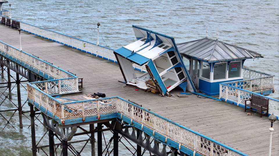 Devastation on Llandudno pier, in Wales after the fourth storm of the season