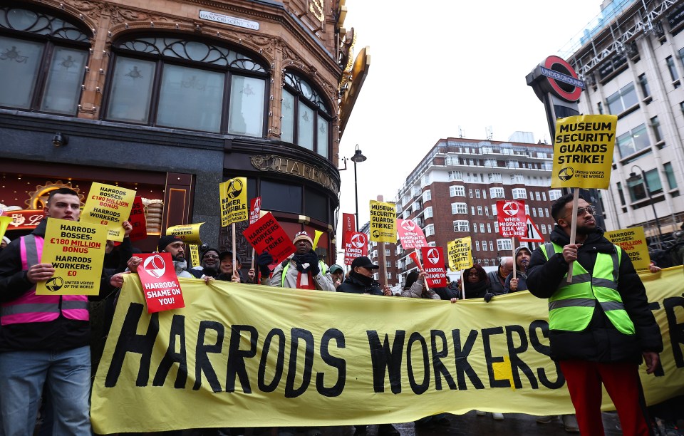 Staff striking outside Harrods