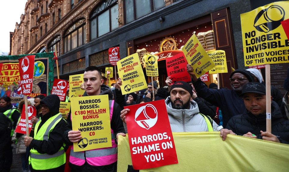 Workers from London's luxury department store are striking