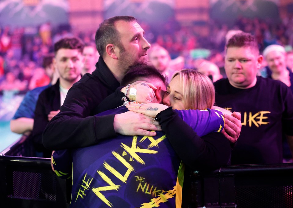 Luke Littler embraced his parents after his first win back at Ally Pally