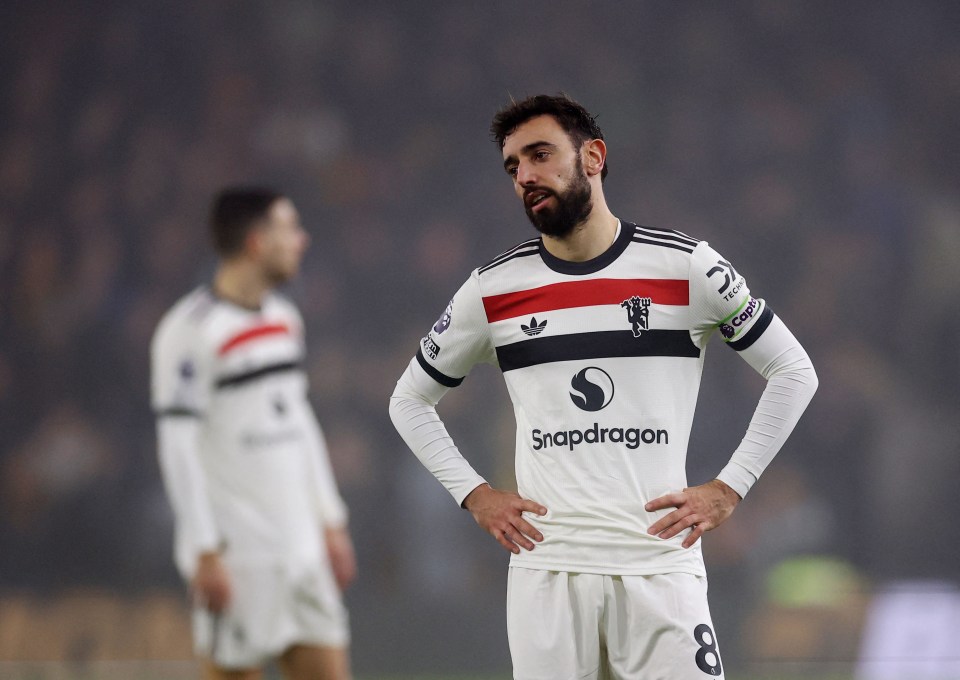 Bruno Fernandes of Manchester United looking dejected.