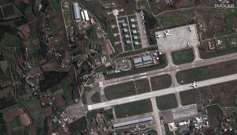 A satellite image shows the northern section of the Russian Khmeimim airbase