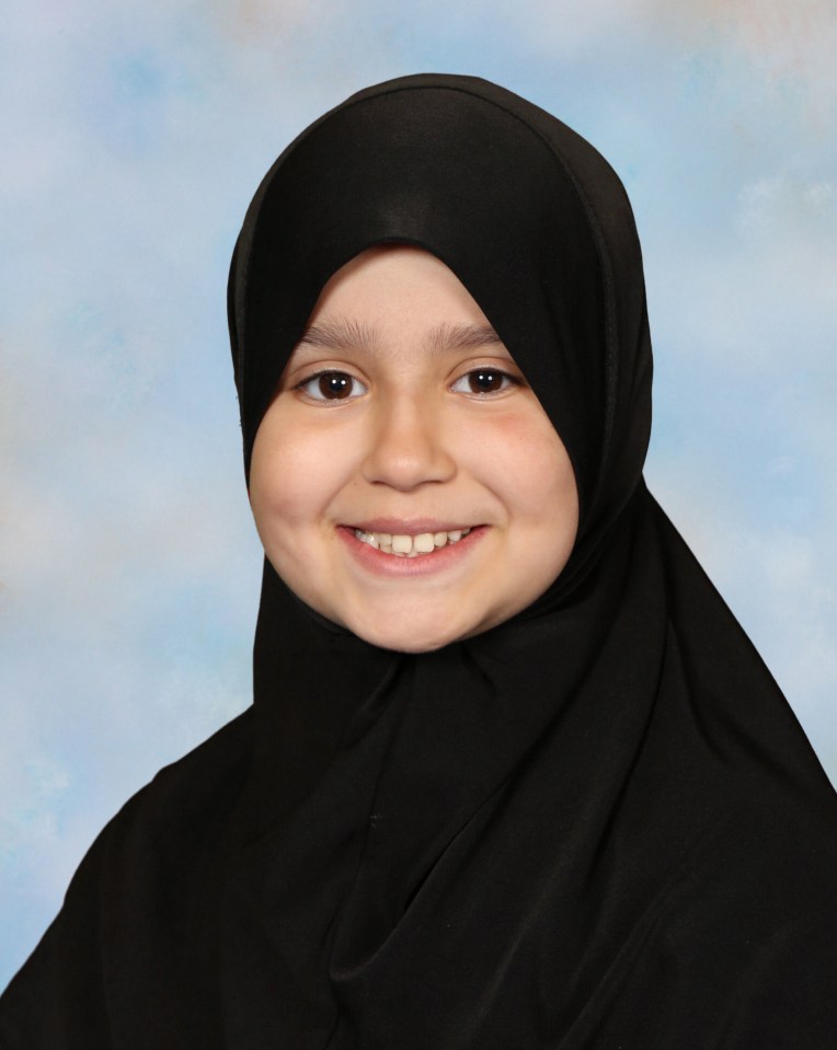 Headshot of Sara Sharif, a 10-year-old girl wearing a hijab.