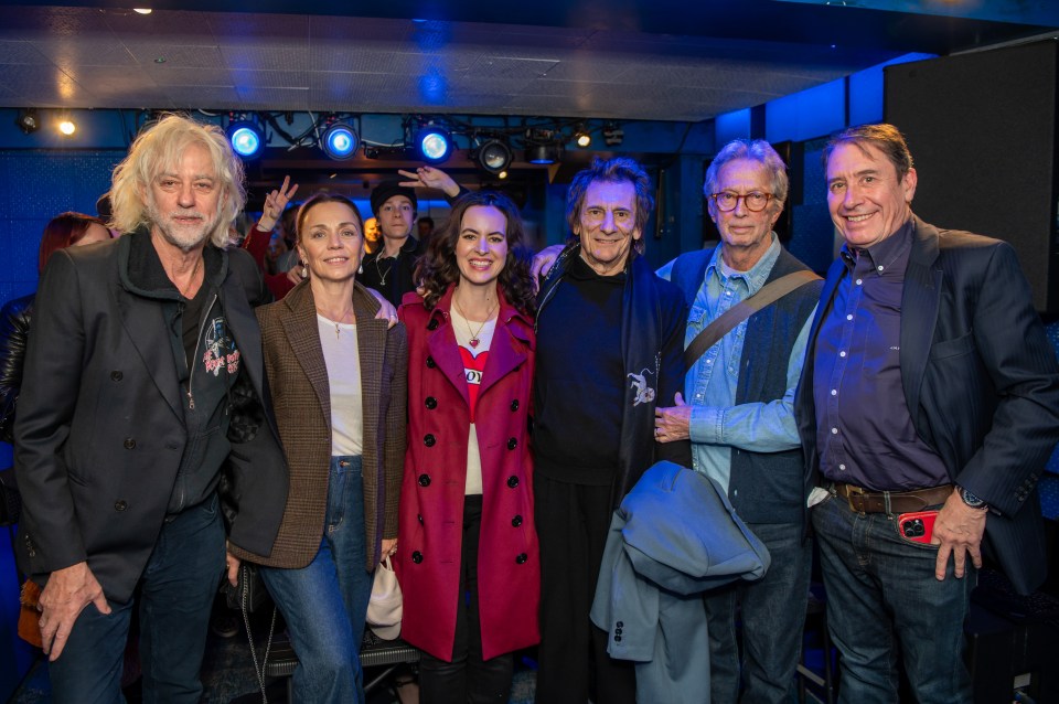 Bob Geldof, his wife Jeanne Marine, Sally Wood, Ronnie, Eric and Jools at album launch