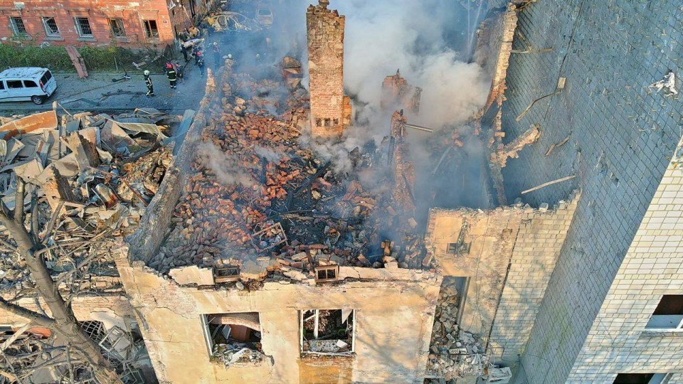 Residential building heavily damaged during a Russian drone and missile strike in Lviv, Ukraine, on 4 September 2024