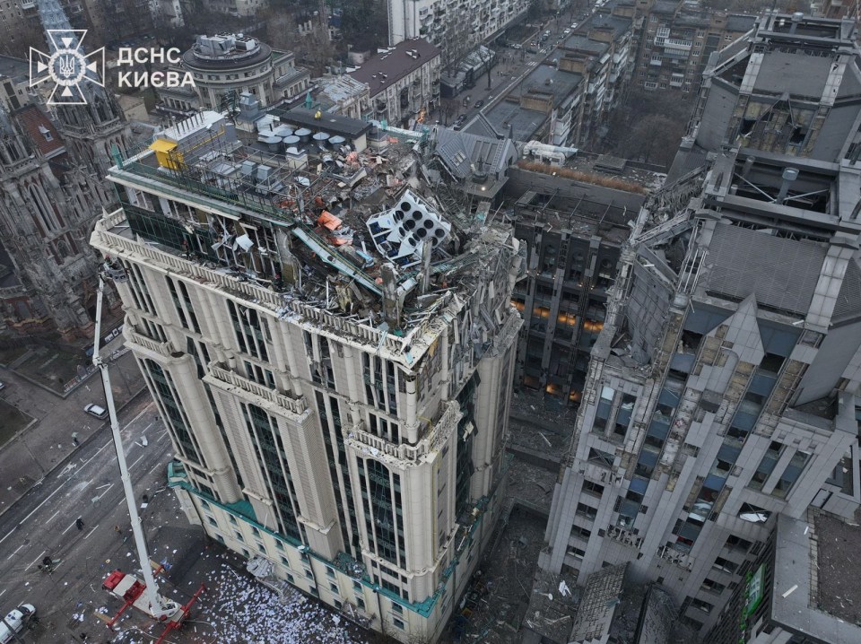 A residential block in Kyiv was left severely damaged in the blasts