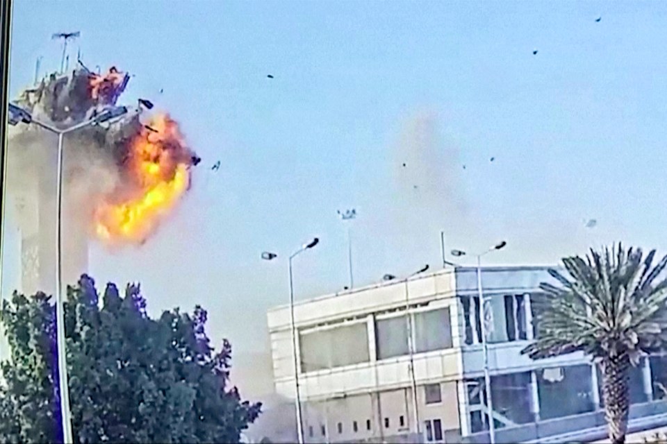 The moment an Israeli strike hit the control tower of Sanaa International Airport