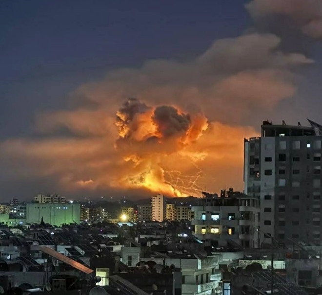 A giant mushroom-cloud rose into the sky after an 'Israeli earthquake bomb' detonated in northwestern Syria