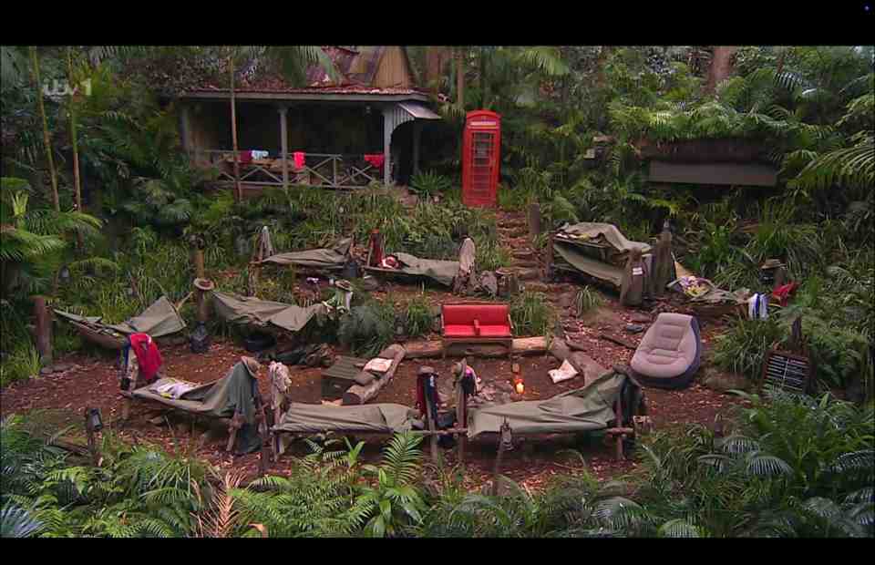 The celebrities sleep in beds in the centre of camp