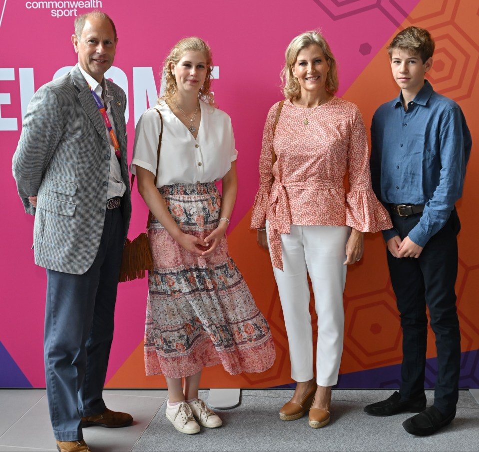 Prince Edward, Lady Louise Windsor, Sophie, Countess of Wessex, and James, Viscount Severn at the 2022 Commonwealth Games.