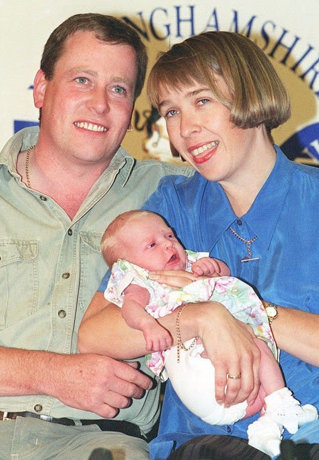 Baby Abbie Humphries after being reunited with her parents Karen and Roger