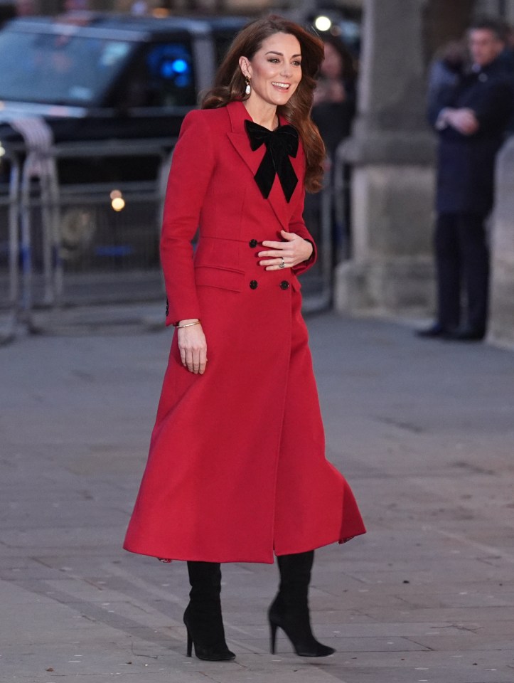 The Princess of Wales arriving at a Christmas carol service.