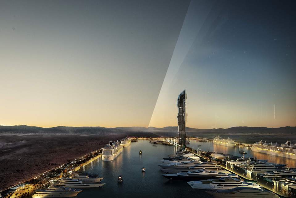 A digital mock-up one of the marinas planned for Neom