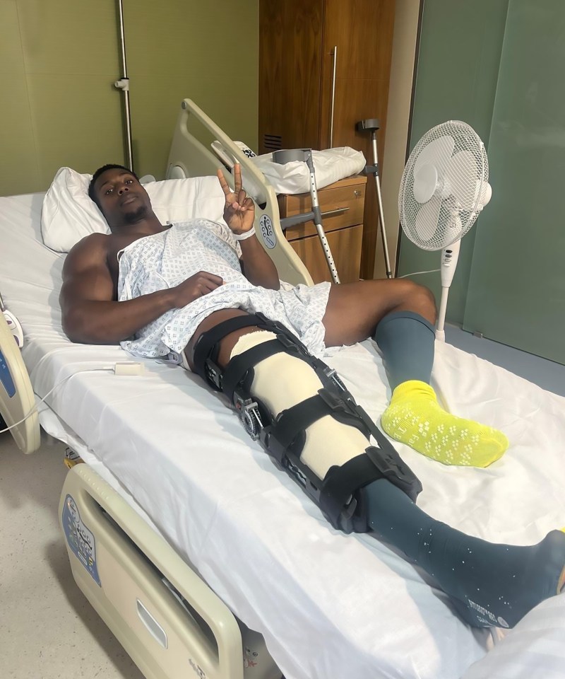 Nitro, real name Harry Aikines-Aryeetey, in a brace with a broken knee