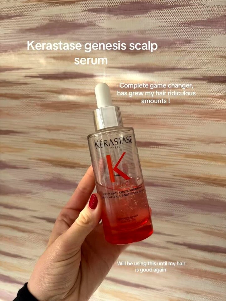 Kérastase Genesis scalp serum; helped hair grow back after significant hair loss.