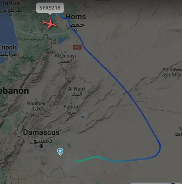 The flight left Damascus and flew north