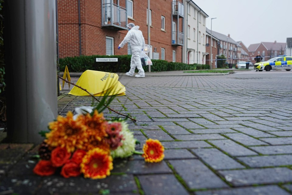 Floral tributes laid by the scene in Bletchley