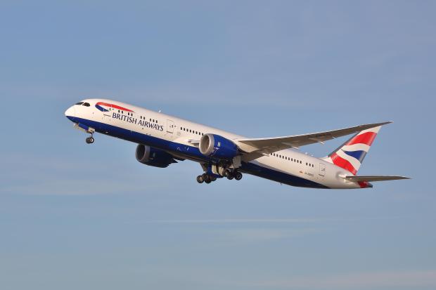 British Airways Boeing 787 Dreamliner taking off.