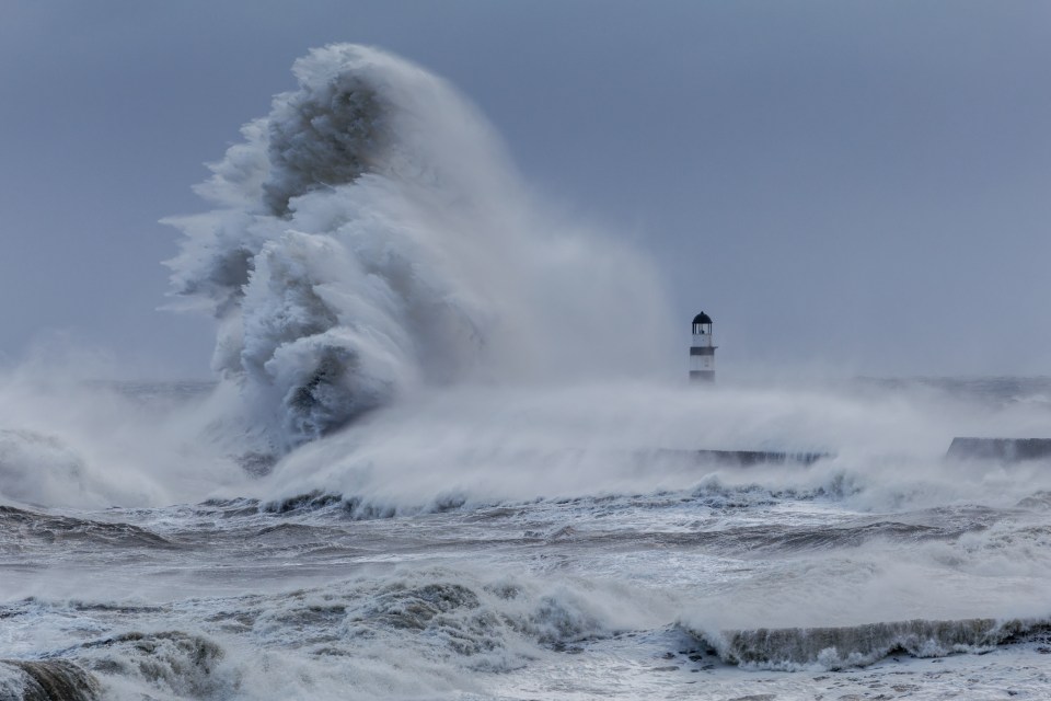 Waves batter Seaham harbour in Co Durham