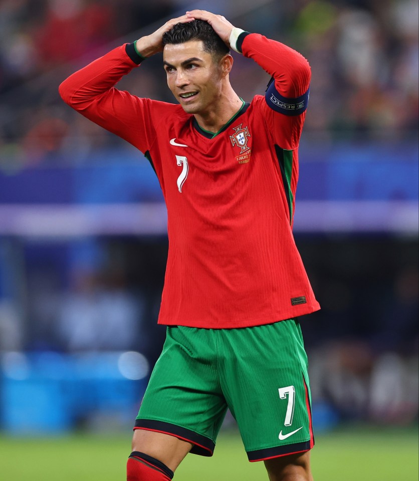 Cristiano Ronaldo reacts after missing a scoring opportunity.