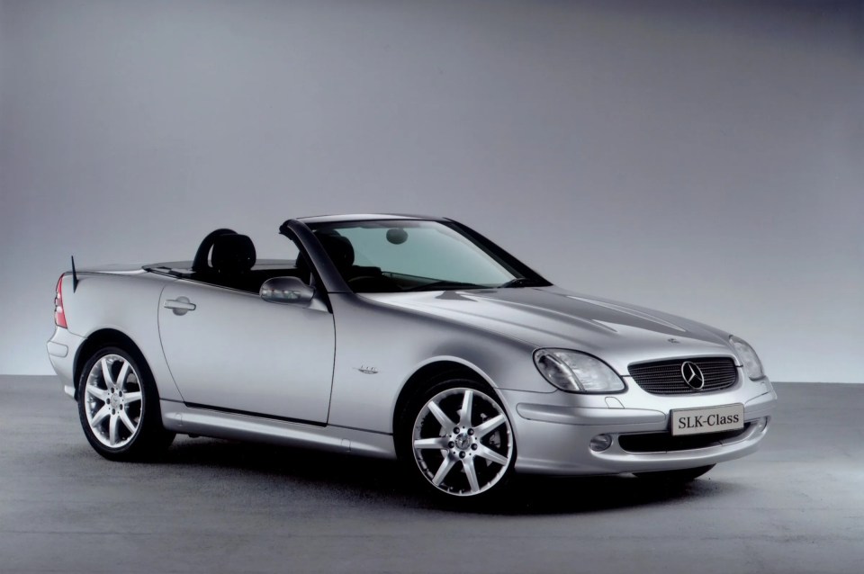 Silver Mercedes SLK Special Edition convertible.