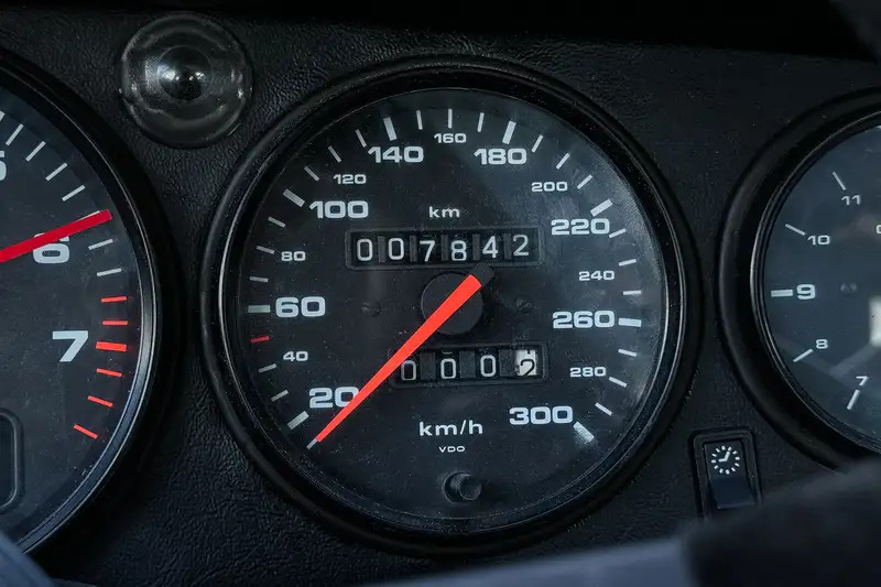 The Porsche's speedometer