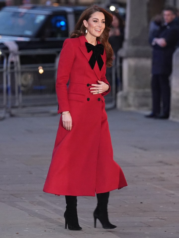 The Princess of Wales arriving at Westminster Abbey for a Christmas carol service.