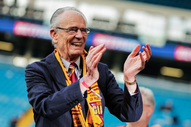 Huddersfield Giants chairman Ken Davy celebrating a win.