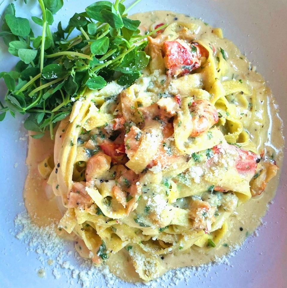 Lobster Pasta from Beach Pea restaurant in Lundenberg, Novia Scotia - the best meal of my entire adventure