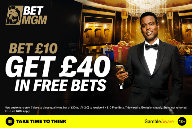 Bet £10, get £40 in free bets.  New customers only.  18+.  T&Cs apply.