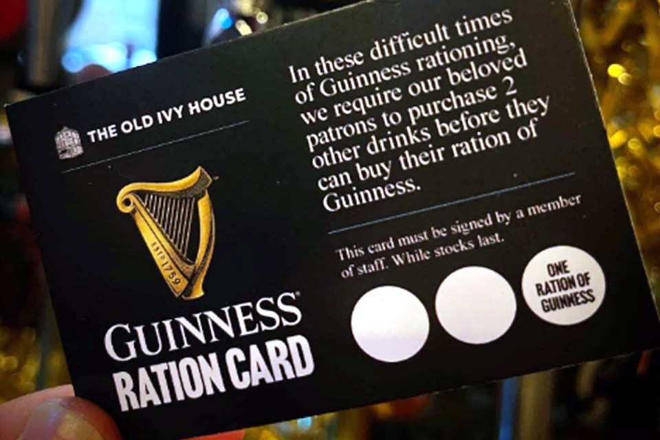 Guinness ration card from The Old Ivy House.