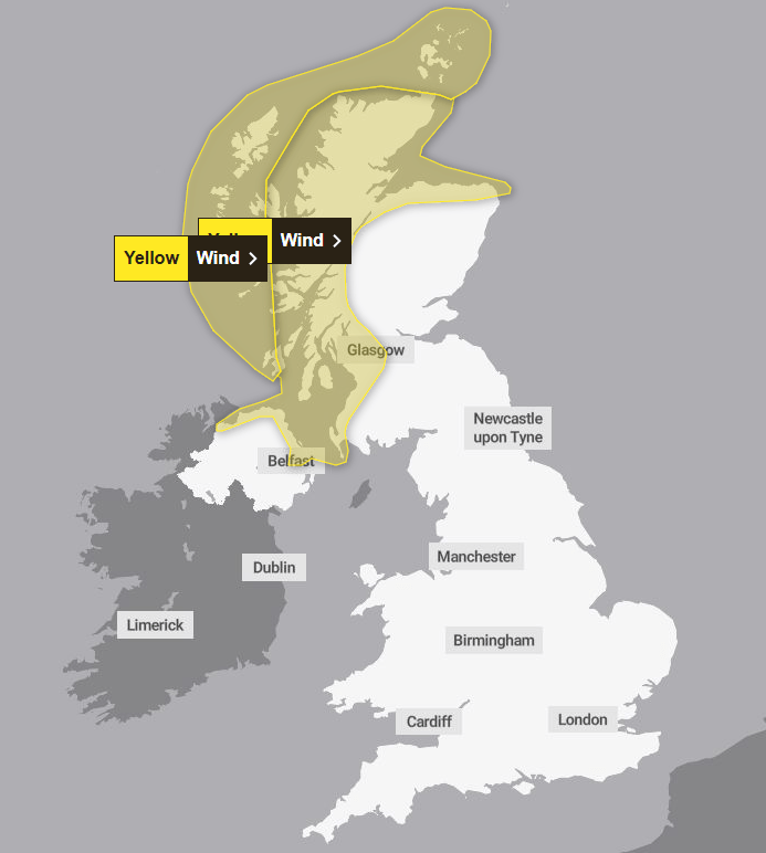 Yellow wind warning for Scotland.