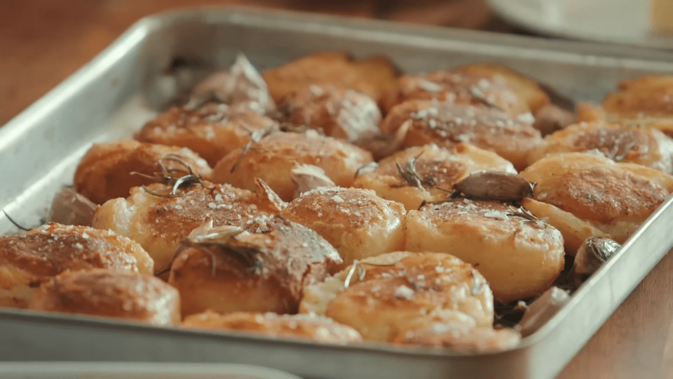 Roasted potatoes with garlic and rosemary.