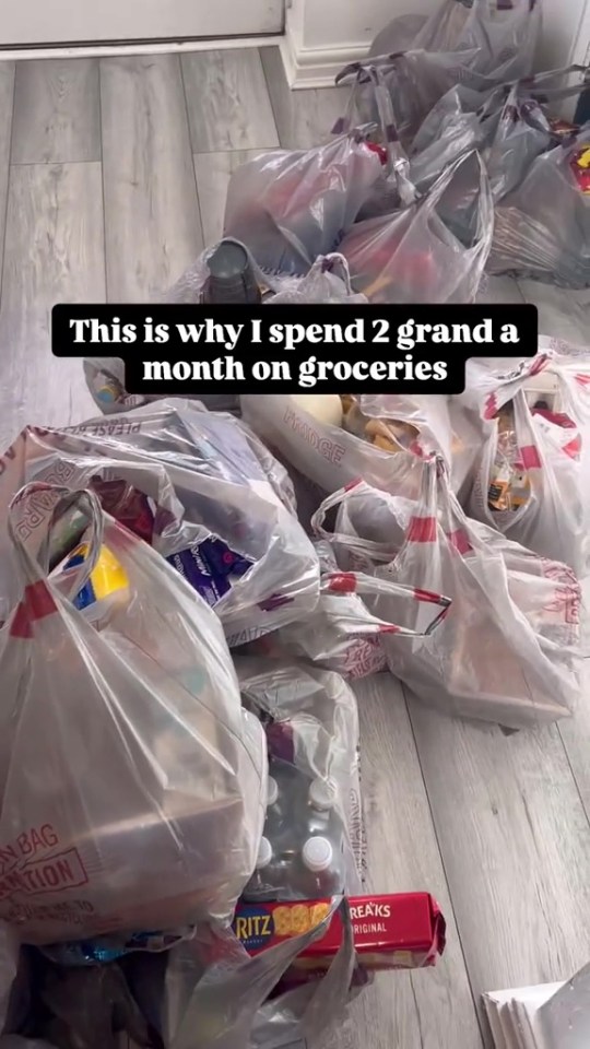 Many grocery bags full of groceries.