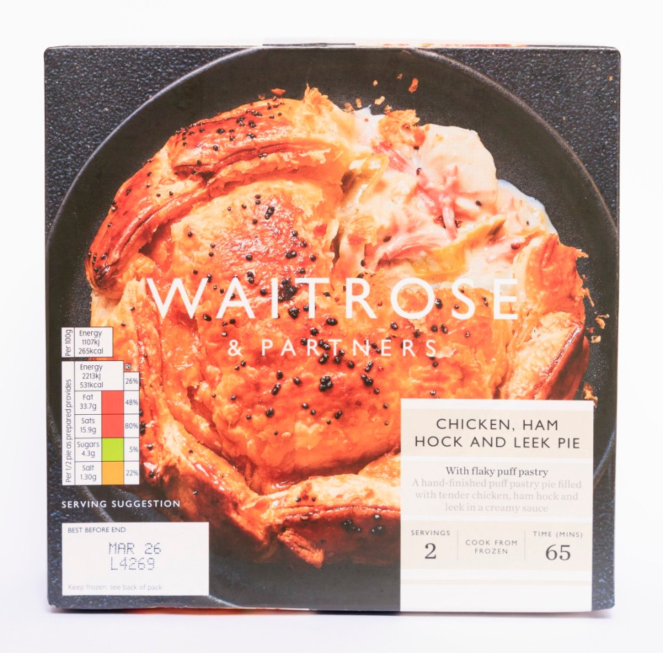 Waitrose Chicken, Ham Hock and Leek Pie retails for £5