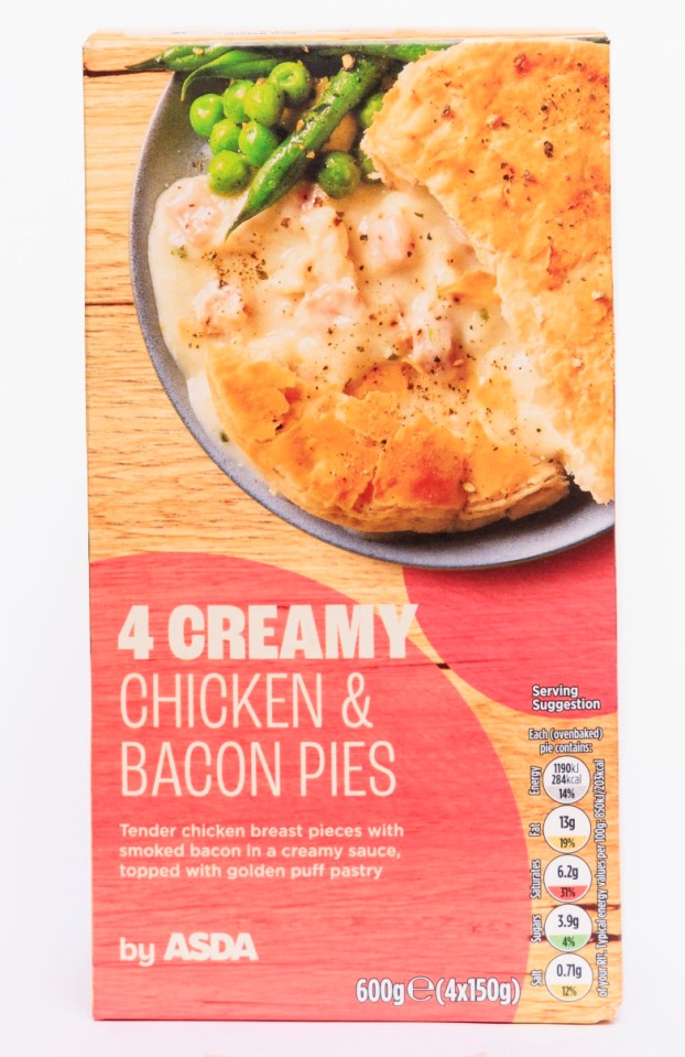 Asda is selling 4 Creamy Chicken and Bacon Pies for £2.25