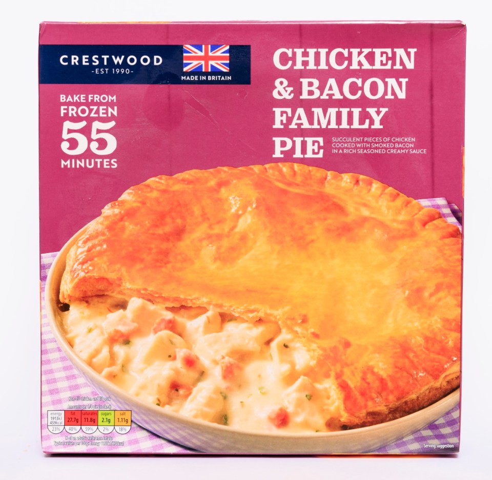 The Crestwood Chicken and Bacon Family Pie is available for purchase at Aldi for £2.49