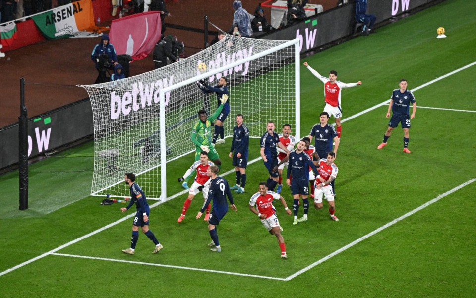 Arsenal's first goal came from a Declan Rice corner, met by Jurrien Timber