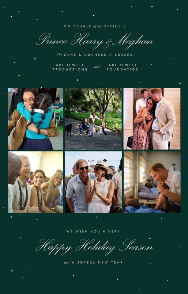 Prince Harry and Meghan's holiday card featuring photos of their family and charitable work.