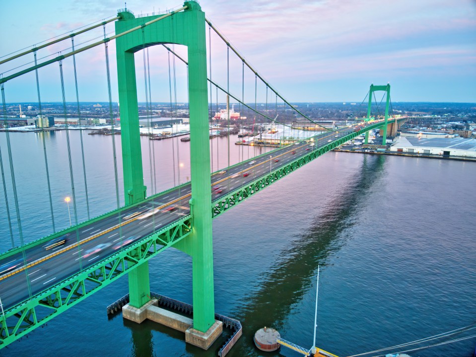 Aerial view of the Walt Whitman Bridge in Philadelphia.