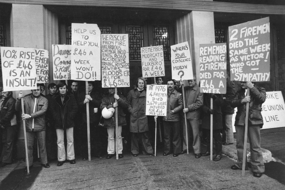 Firemen picket outside Lambeth Fire Station in 1977