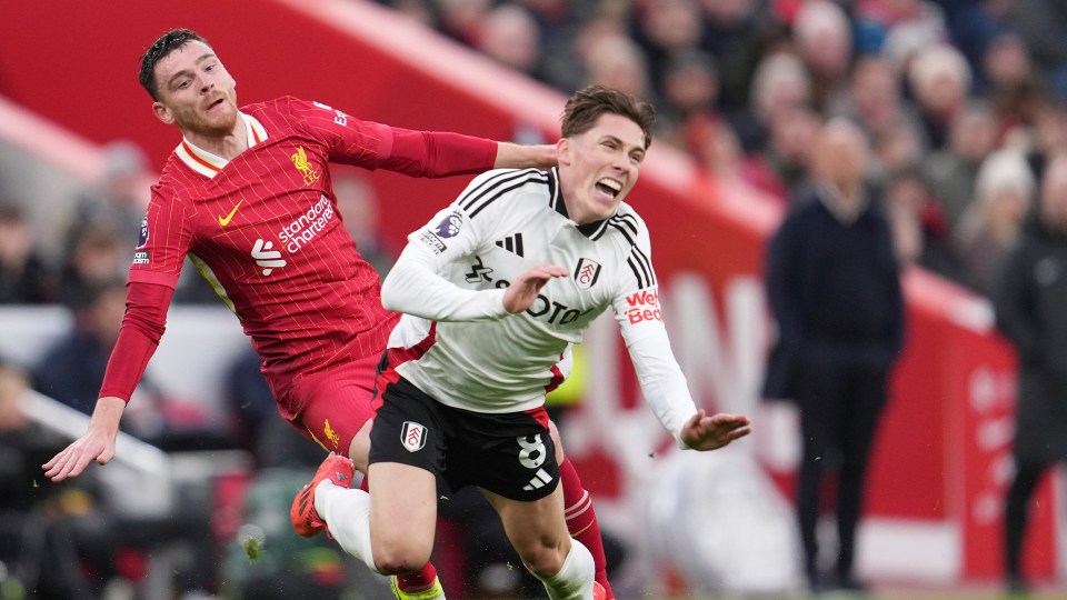 Andy Robertson was sent off for this foul on Harry Wilson